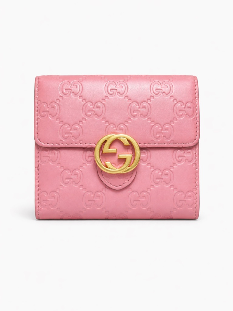 Gucci Pink Embossed Gg Marmont Wallet With Gold Hardware